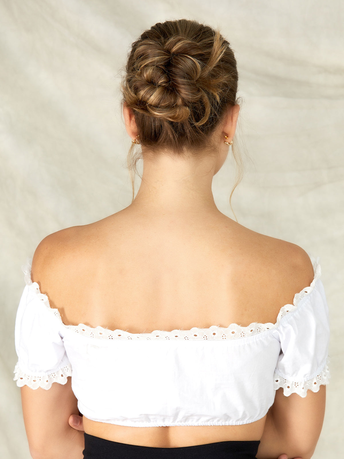 Weiß Schulterfreier Ausschnitt Dirndlbluse Tania